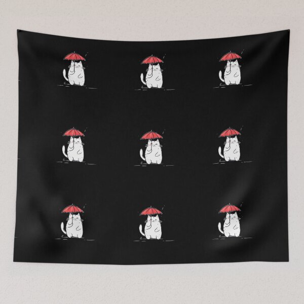 Item preview, Cat in the rain with umbrella designed and sold by ArtandSmile.