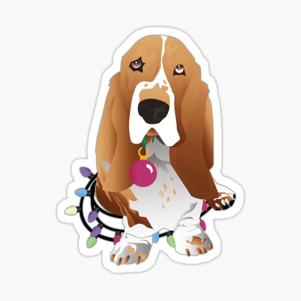 Lemon Basset Hound and Christmas Decorations Dog Illustration Sticker