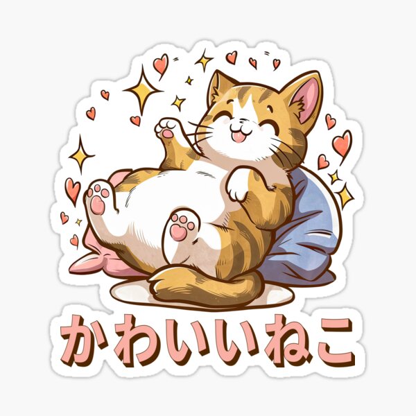 Item preview, Kawaii Cat, Cute Lazy Kitty, Cat Lovers designed and sold by Porcupine Tees ⭐⭐⭐⭐⭐.