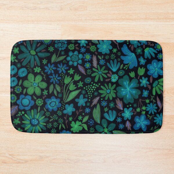 Aperçu de l'œuvre Motif de marqueur de fleurs sauvages noir, bleu et vert créée et vendue par CircusCreative.