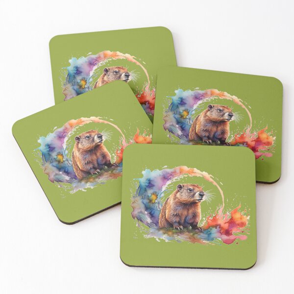 Item preview, a marmot as a digital watercolor - green background designed and sold by Rose Design & Photos.