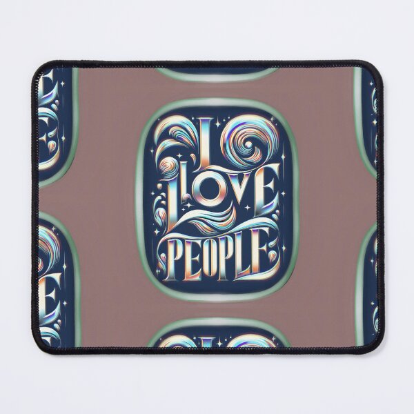 Item preview, "I love people" typography - tourquoise on peach  designed and sold by Queueka.