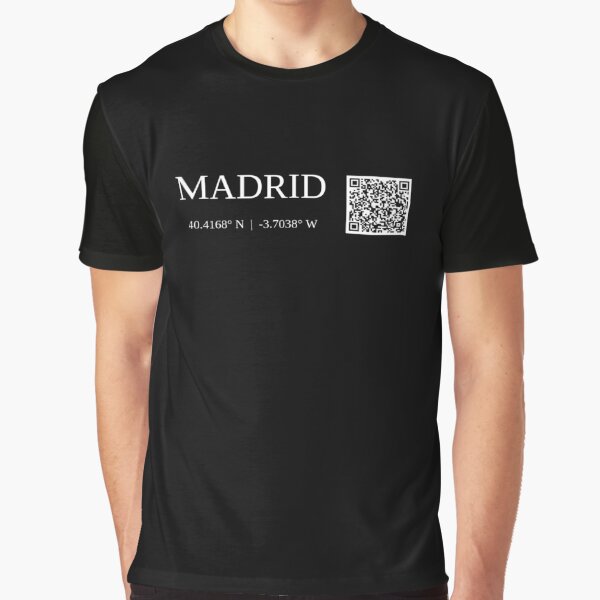 city of madrid spain text gps coords - dark t-shirt graphique