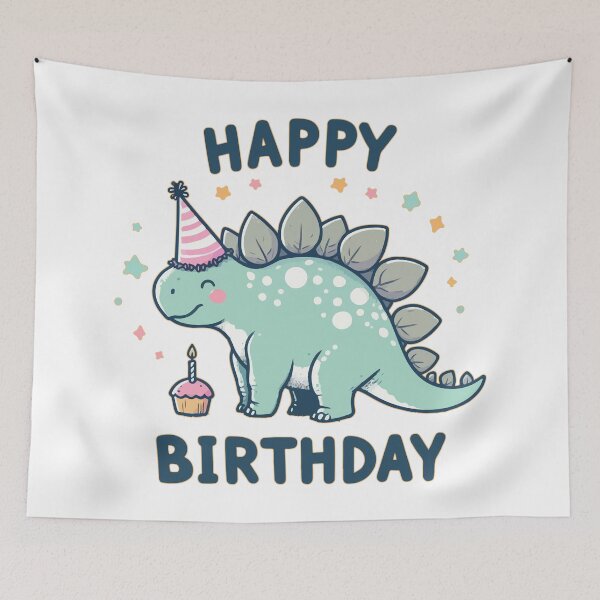 Item preview, Kawaii Happy Birthday Dinosaur Stegosaurus Party designed and sold by TomFrontierArt.
