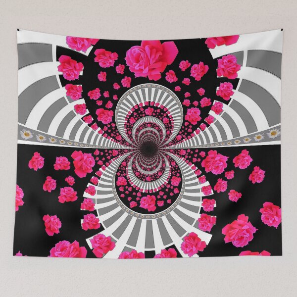 Item preview, BLACK-GREY & WHITE PINK ROSES ABSTRACT PATTERN ART designed and sold by sharlesart.