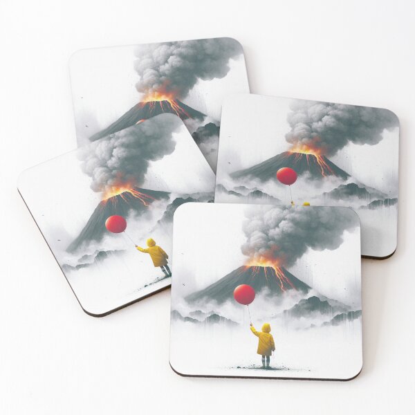 Item preview, Red ballon boy in front of a volcano designed and sold by Silbays.