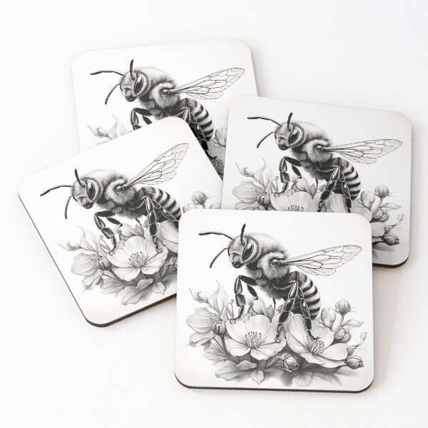 Item preview, Black and white Bee pencil drawing designed and sold by Pencil-Art.