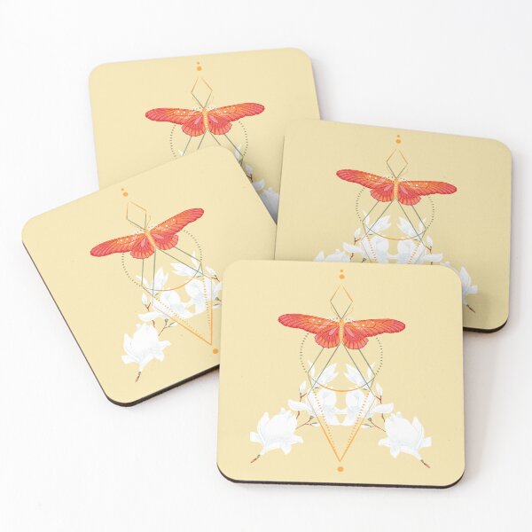 Item preview, Orange butterfly surrounded by flowers and geometric lines and details designed and sold by ArtedeSer.