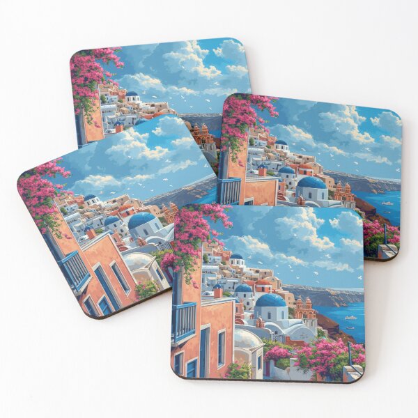 Item preview, Overlooking the sparkling Aegean sea, the vibrant bougainvillea adds a splash of color to the classic white architecture of Santorinis cliffside, truly a Mediterranean summers dream designed and sold by MiraCleAI.