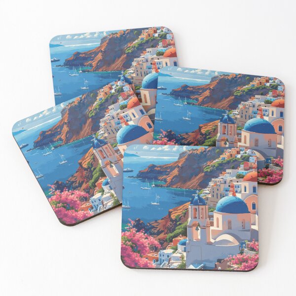 Item preview, Overlooking the sparkling Aegean sea, the vibrant bougainvillea adds a splash of color to the classic white architecture of Santorinis cliffside, truly a Mediterranean summers dream designed and sold by MiraCleAI.