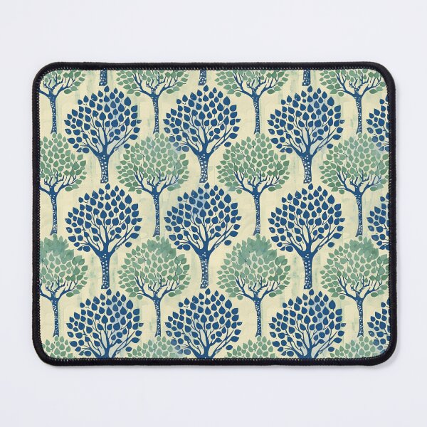 Item preview, Indian blockprint on cream background, green and blue trees designed and sold by SmarterThingz.