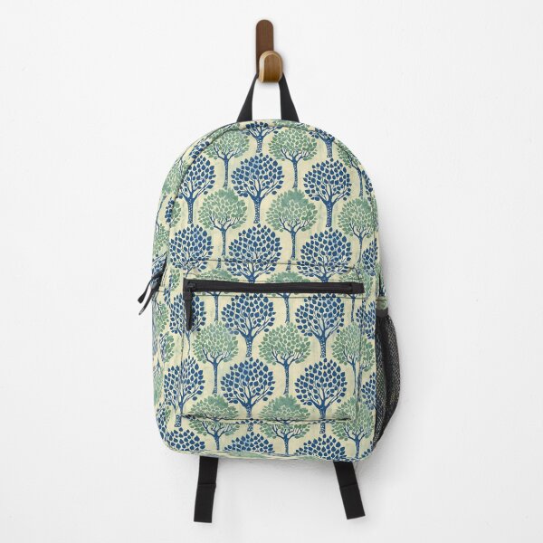 Item preview, Indian blockprint on cream background, green and blue trees designed and sold by SmarterThingz.