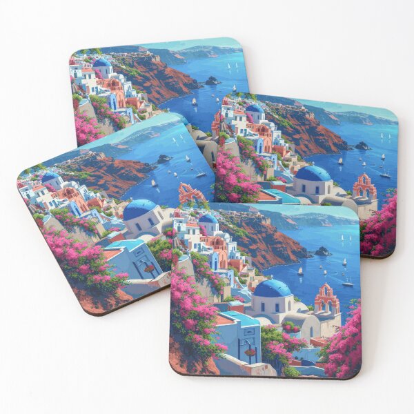 Item preview, Overlooking the sparkling Aegean sea, the vibrant bougainvillea adds a splash of color to the classic white architecture of Santorinis cliffside, truly a Mediterranean summers dream designed and sold by MiraCleAI.