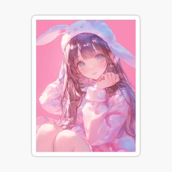 a pretty girl with long hair in a bunny hat Sticker - Main Image