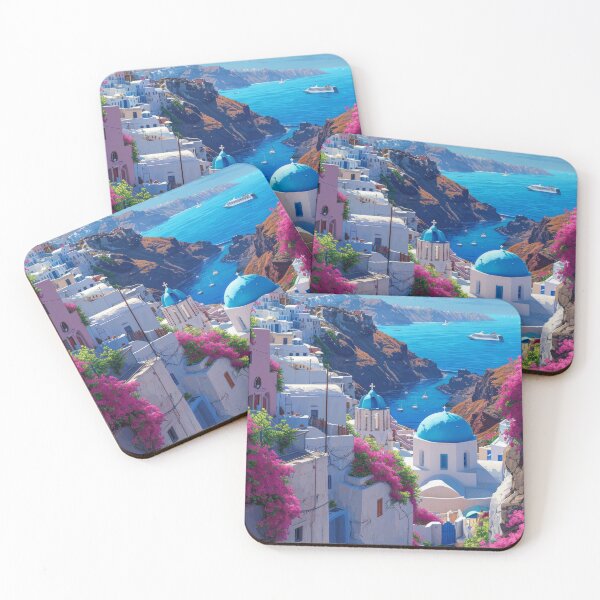 Item preview, Overlooking the sparkling Aegean sea, the vibrant bougainvillea adds a splash of color to the classic white architecture of Santorinis cliffside, truly a Mediterranean summers dream designed and sold by MiraCleAI.