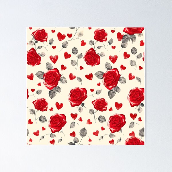 Item preview, Red Roses & Hearts Pattern designed and sold by amortka.