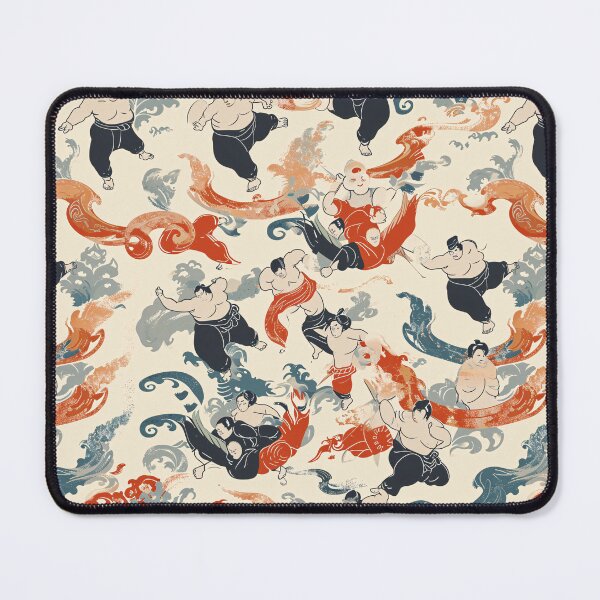 Item preview, Shin Hanga Japanese Sumo Wrestlers Textile Art Pattern designed and sold by amortka.