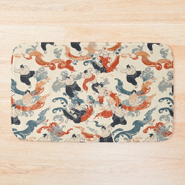 Item preview, Shin Hanga Japanese Sumo Wrestlers Textile Art Pattern designed and sold by amortka.