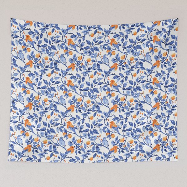 Item preview, Indian block print, finches among the trees designed and sold by SmarterThingz.
