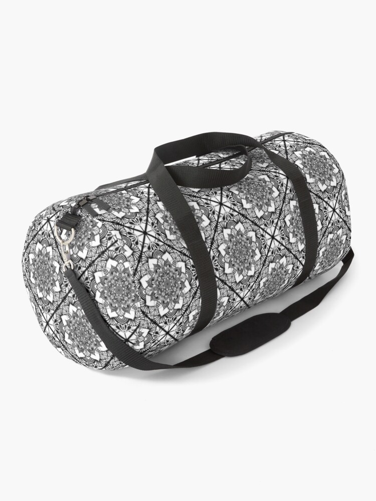 Duffle Bag, Monochrome Mandalas Sweet Dreams Diamond Tile designed and sold by Triplicate Limited