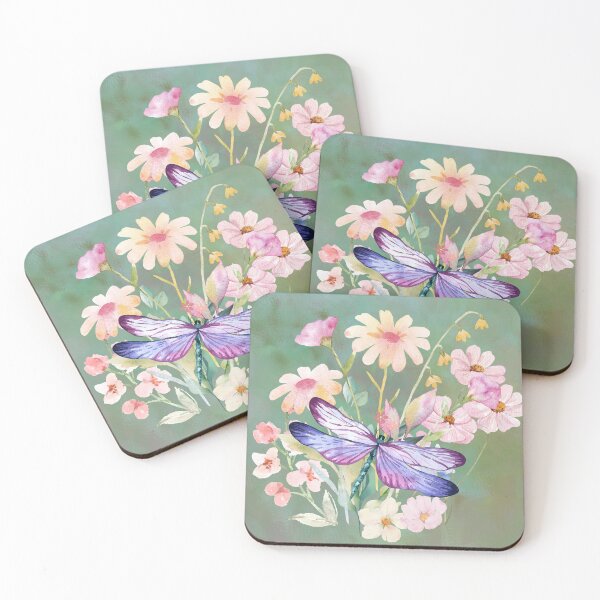 Item preview, Dragonfly with Watercolor Flowers designed and sold by tomorrowsart.