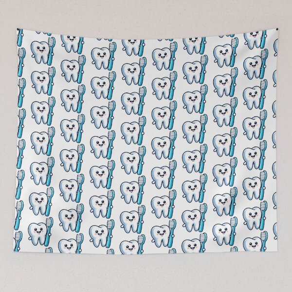 Item preview, Happy Tooth with Blue Toothbrush Cartoon designed and sold by Akioos.