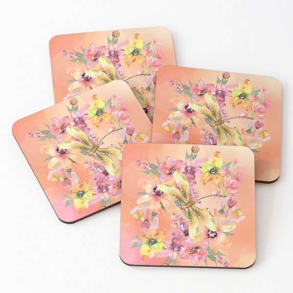 Item preview, Gold Dragonfly with Watercolor Flowers designed and sold by tomorrowsart.