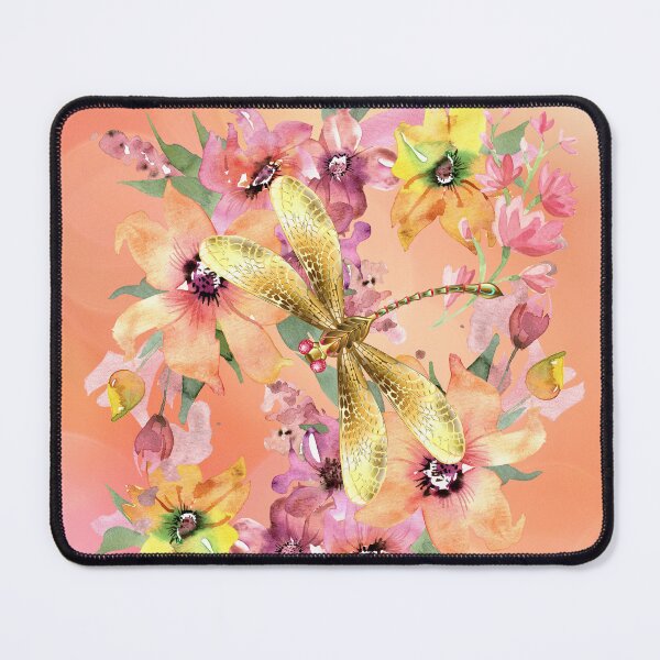 Item preview, Gold Dragonfly with Watercolor Flowers designed and sold by tomorrowsart.