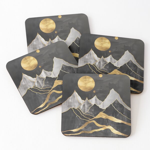 Item preview, Golden Moonlit Mountains - Elegant Abstract Landscape Art designed and sold by my-moody-place.
