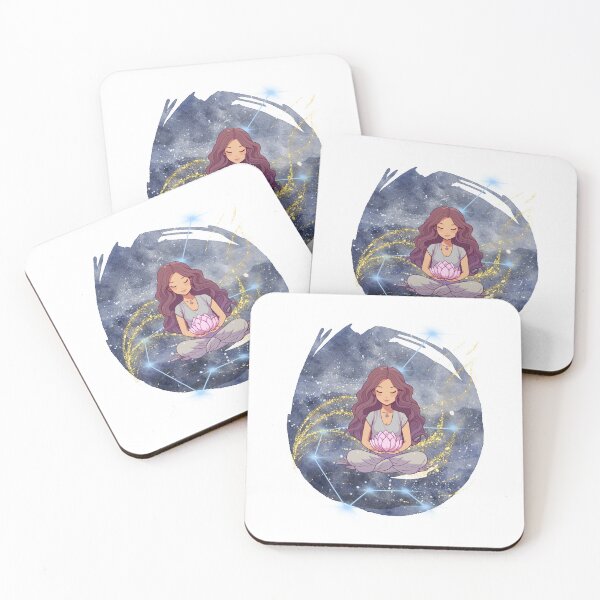 Item preview, Witchy Mystical Meditation Girl Anime Meditating with Lotus Flower designed and sold by WildWoodlandWitch.