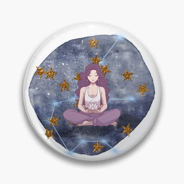 Item preview, Witchy Mystical Stars Meditation Girl Anime Meditating with Lotus Flower designed and sold by WildWoodlandWitch.