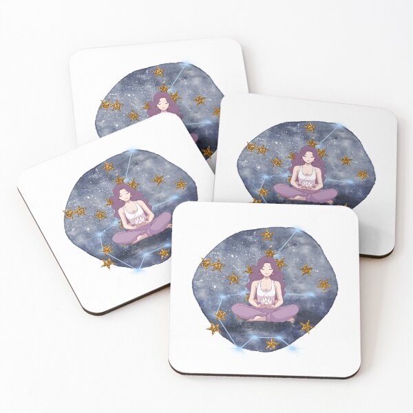 Item preview, Witchy Mystical Stars Meditation Girl Anime Meditating with Lotus Flower designed and sold by WildWoodlandWitch.