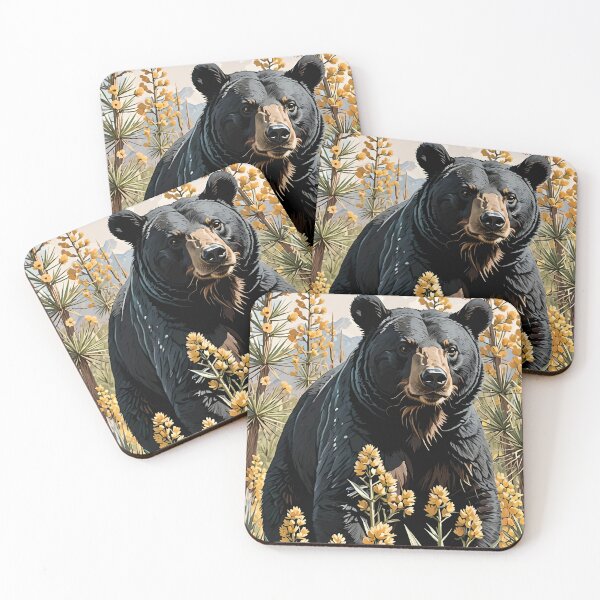 Item preview, Black Colored Bear Surrounded By Yucca flower New Mexico State 4 designed and sold by taiche.