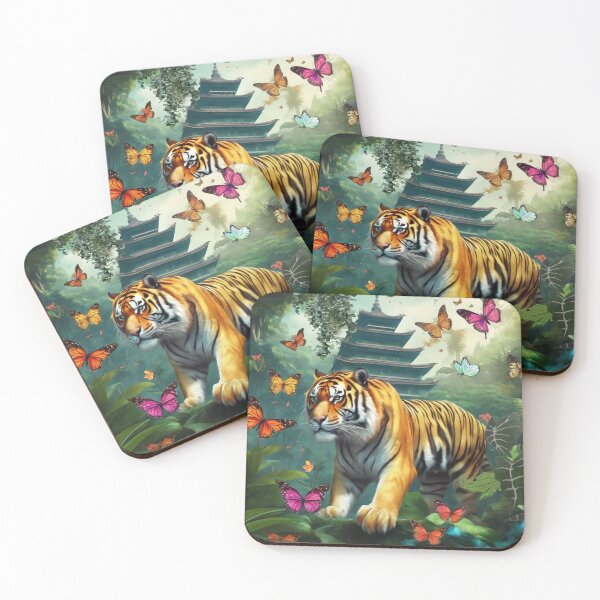 Item preview, Tiger and butterfly, plants, flowers, nature, pagoda, China designed and sold by Sugar Wisdom .