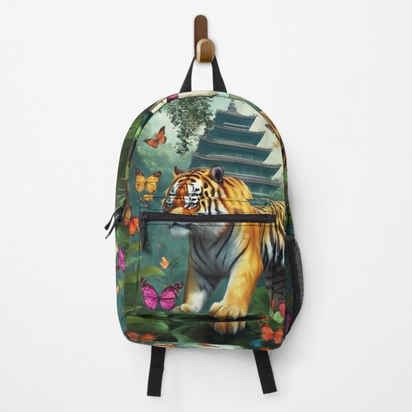 Item preview, Tiger and butterfly, plants, flowers, nature, pagoda, China designed and sold by Sugar Wisdom .
