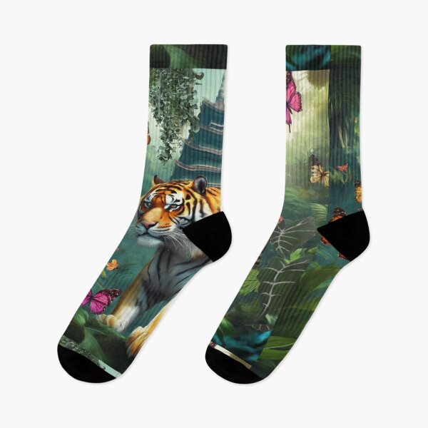 Item preview, Tiger and butterfly, plants, flowers, nature, pagoda, China designed and sold by Sugar Wisdom .