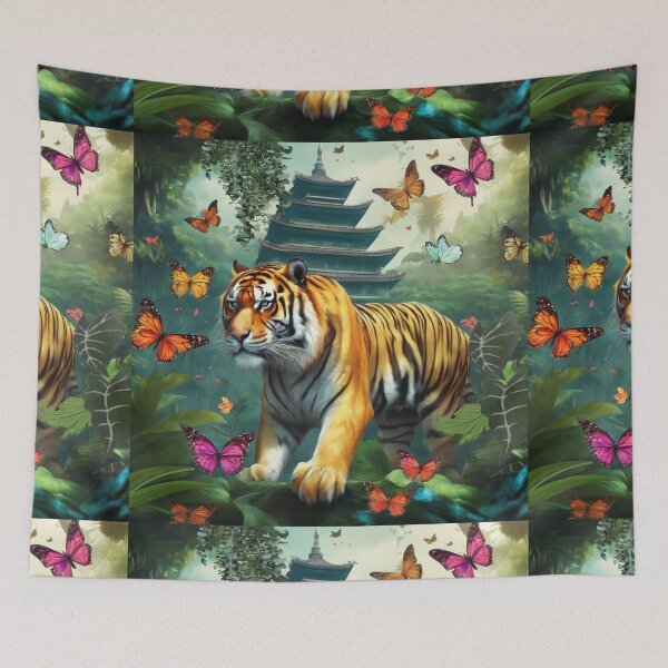 Item preview, Tiger and butterfly, plants, flowers, nature, pagoda, China designed and sold by Sugar Wisdom .