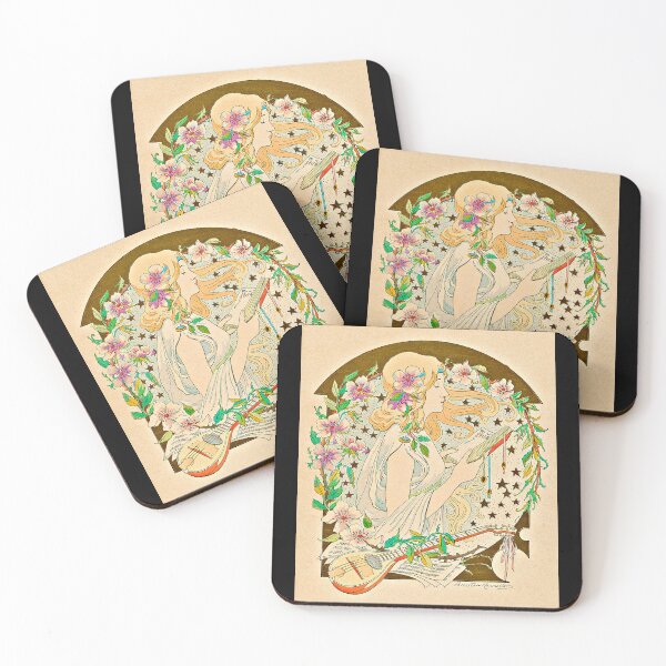 Item preview, Youn Woman Reading Book Musical Instrument Flowers 1903 Henriette Bressler designed and sold by RocketshipRetro.
