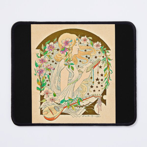Item preview, Youn Woman Reading Book Musical Instrument Flowers 1903 Henriette Bressler designed and sold by RocketshipRetro.