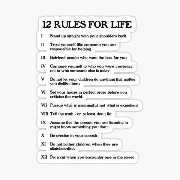 12 rules for life jordan peterson (version 1) Stickers by arch0wl, Redbubble