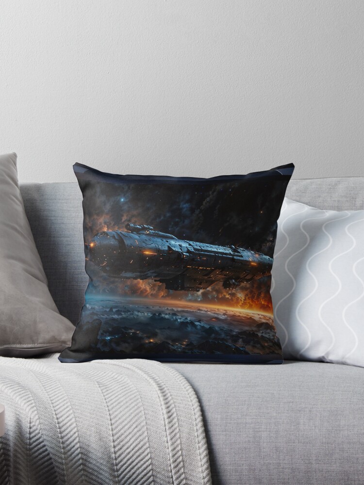 The Celestia V1185T17 Orbiting A Mysterious Celestial Body Astonishing AI Concept Art by Xzendor7 Decorative Sci-Fi Space Art Throw Pillow