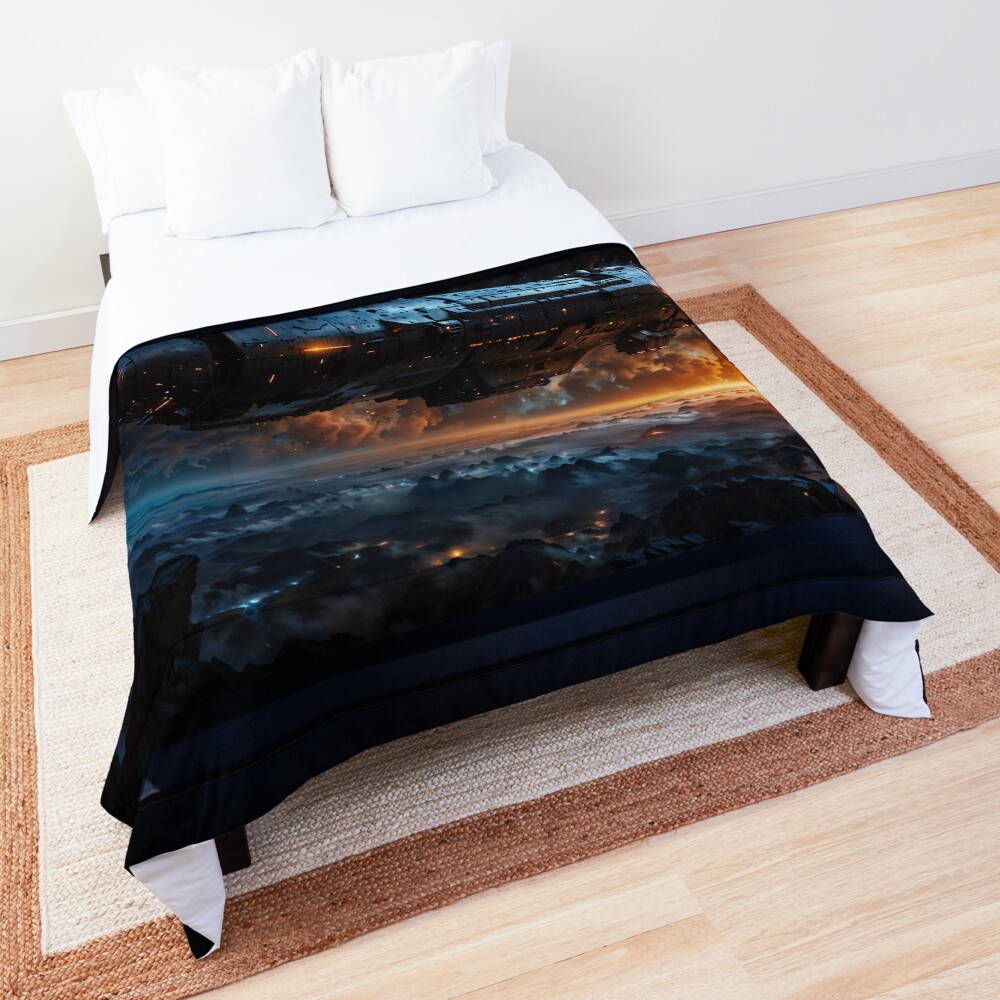 The Celestia V1185T17 Orbiting A Mysterious Celestial Body Astonishing AI Concept Art by Xzendor7 Decorative Sci-Fi Space Art Comforter