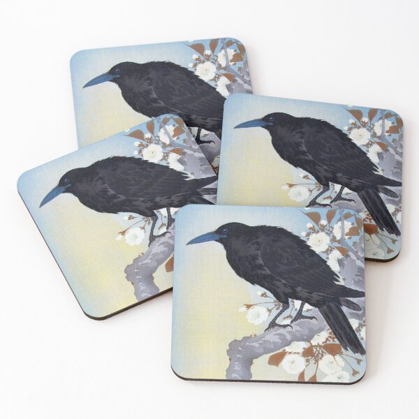 Item preview, Crow On A Branch Against A Full Moon Japan 1900s Ohara Koson designed and sold by RocketshipRetro.