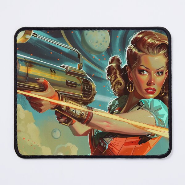 Item preview, Lasergun Retro Space Woman designed and sold by StarlingsCrown.