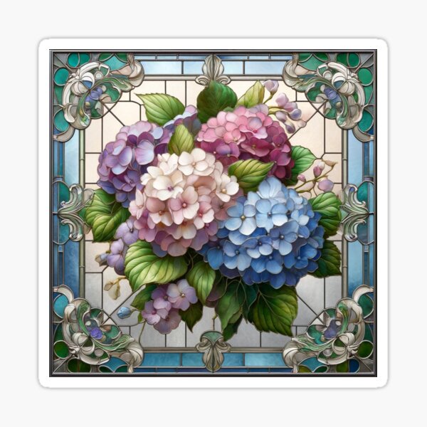 Item preview, Stained Glass Window with Hydrangeas designed and sold by shape-shifter24.