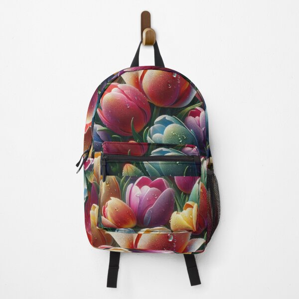 Item preview, multicolored tulips with dew drops Floral Patterns Background designed and sold by Expressions-Sel.