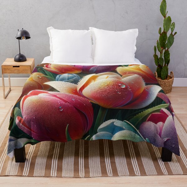 Artikelvorschau, mehrfarbige Tulpen mit Tau -Tropfen Blumenmuster Hintergrund entworfen und verkauft von Expressions-Sel.