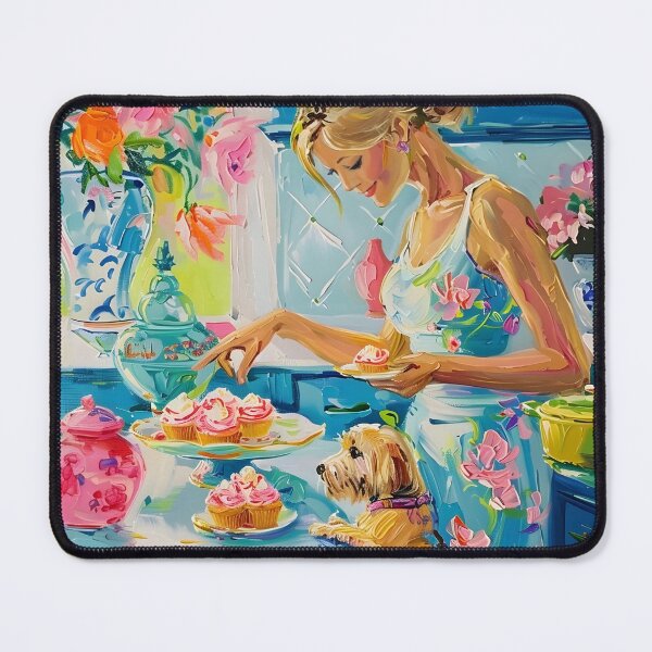 Item preview, Vibrant Kitchen Art: Whimsical Baking Scene with Dog and Floral Decor designed and sold by SophieClimaArt.