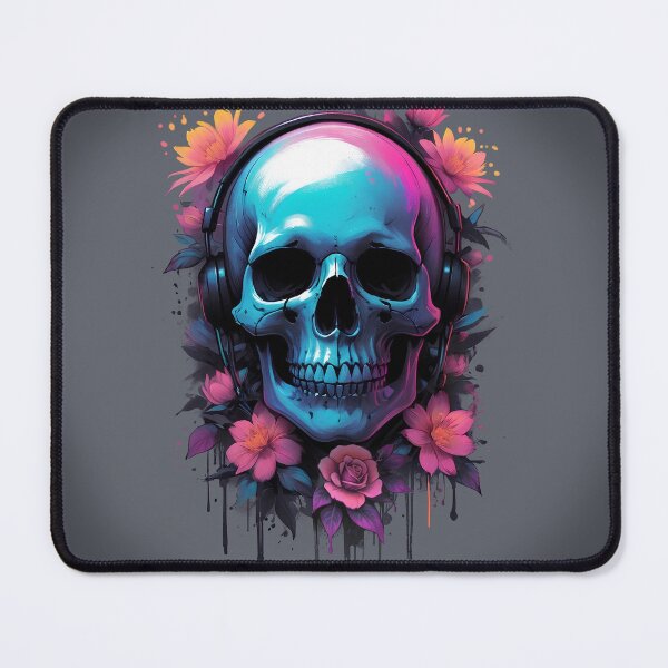 Item preview, Skull with Music Headphones and Flowers designed and sold by Eva Nev.