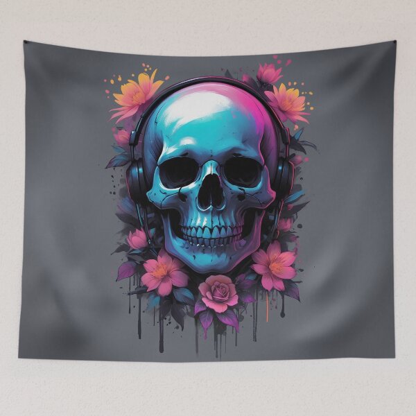 Item preview, Skull with Music Headphones and Flowers designed and sold by Eva Nev.